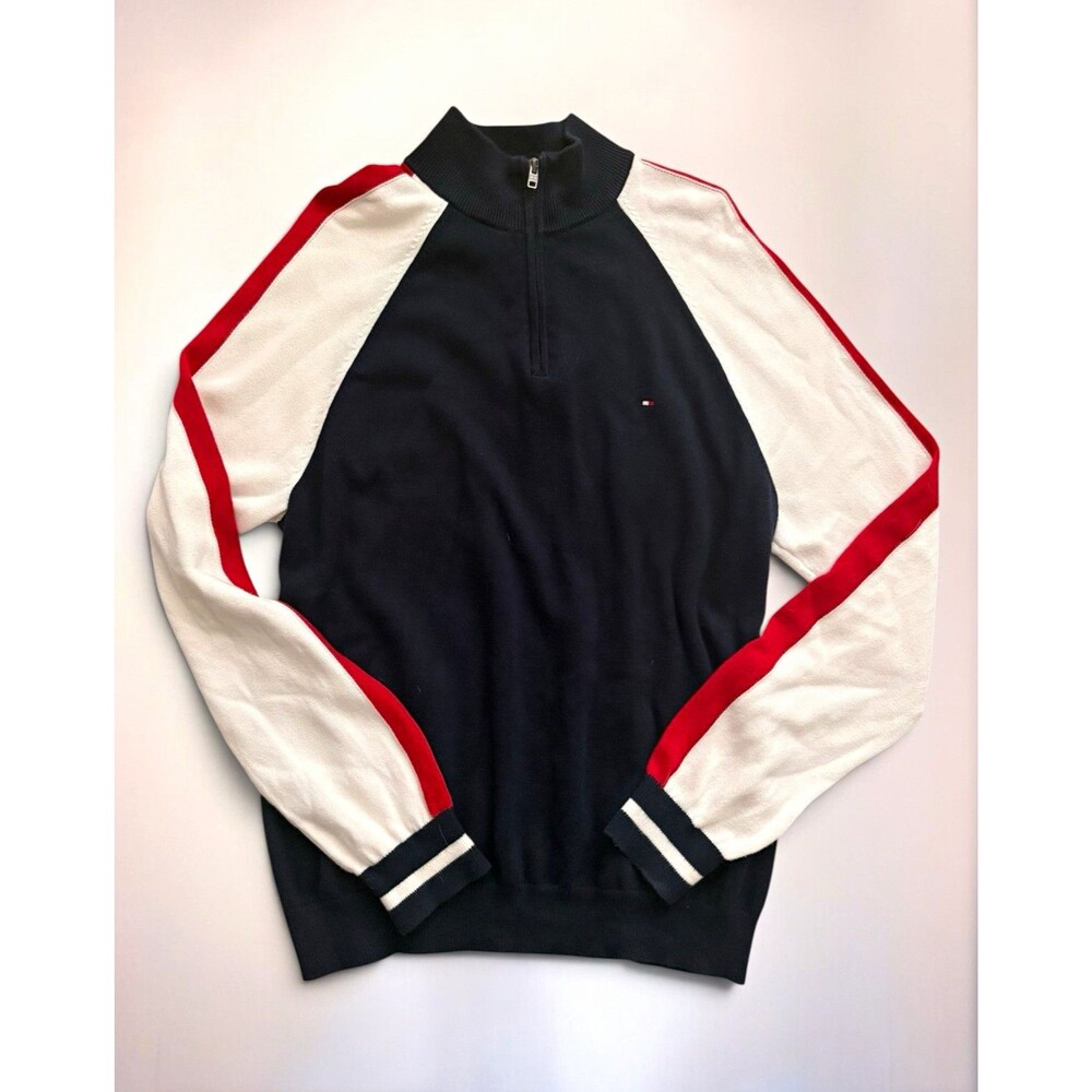 Tommy Hilfiger Men's Colorblock 1/4 Zip Mock Neck Pullover Sweatshirt L
